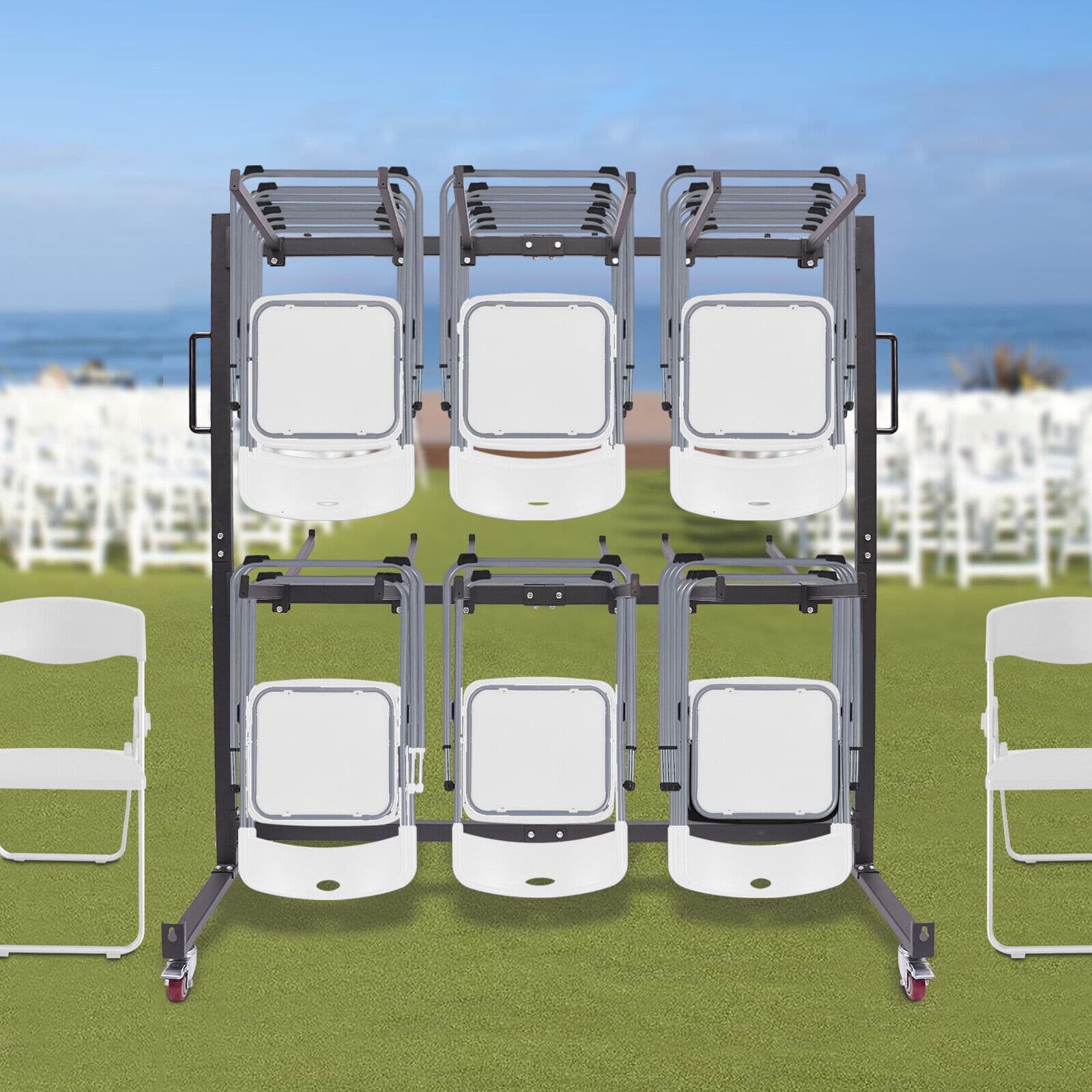 Folding Chair Rack Dolly Cart Table Storage Rack Desk Chairs Cart Trolley 3