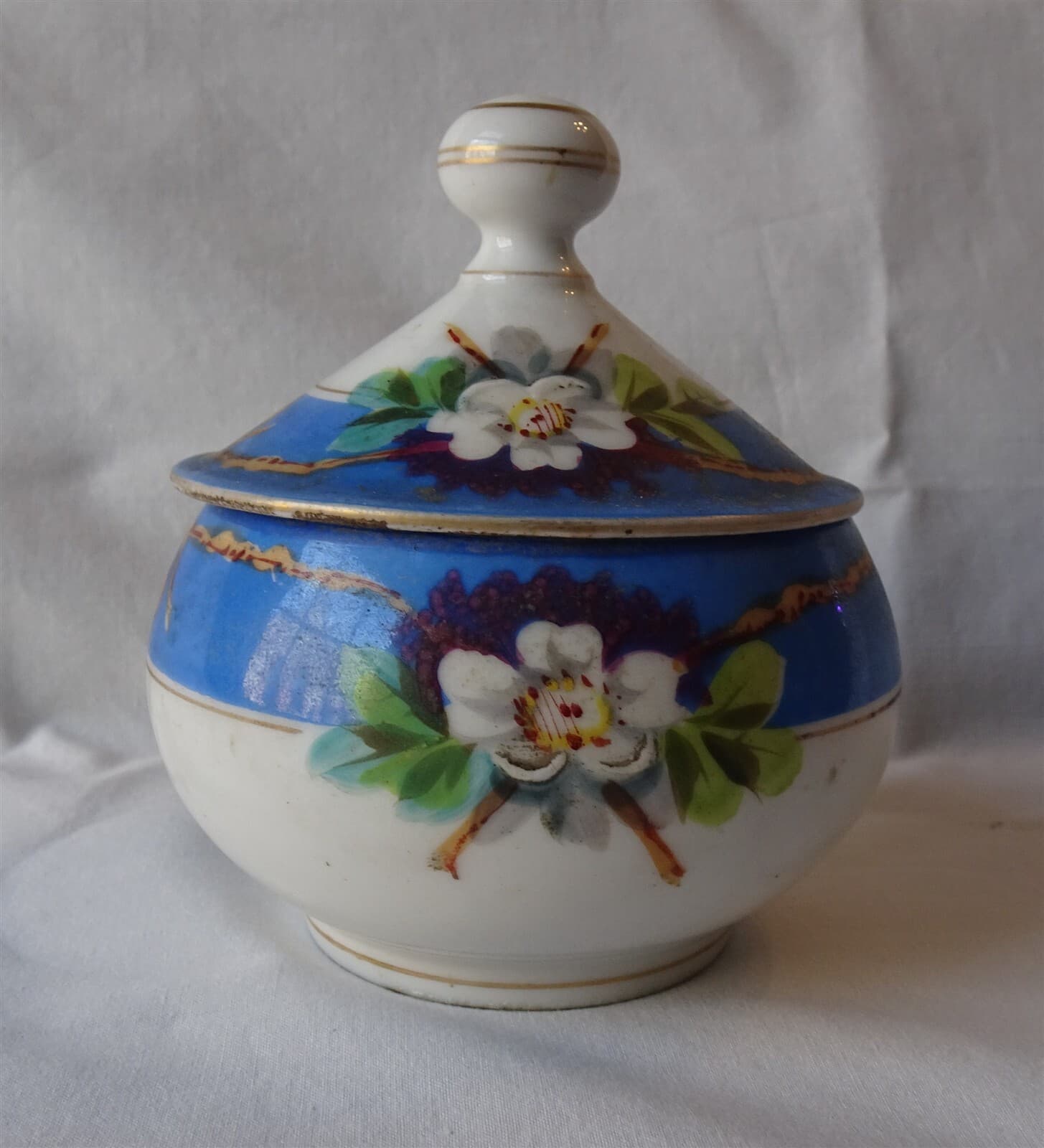 Antique 13 Piece European Porcelain Dresser Top Vanity Set, Floral, Blue & White 3