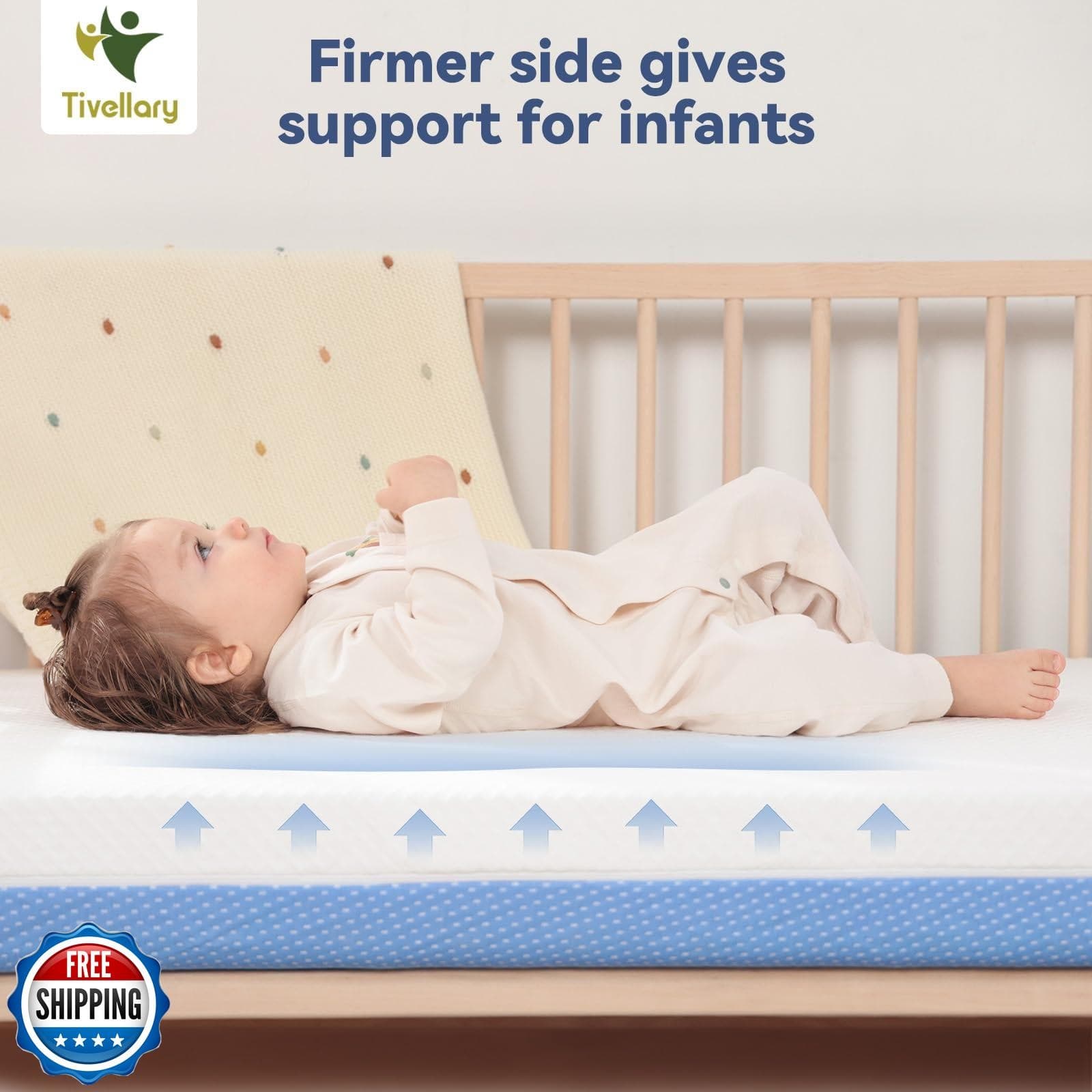 Tivellary Dual-Sided Crib Mattress – Gel Memory Foam Infant and Toddler Mattr 3