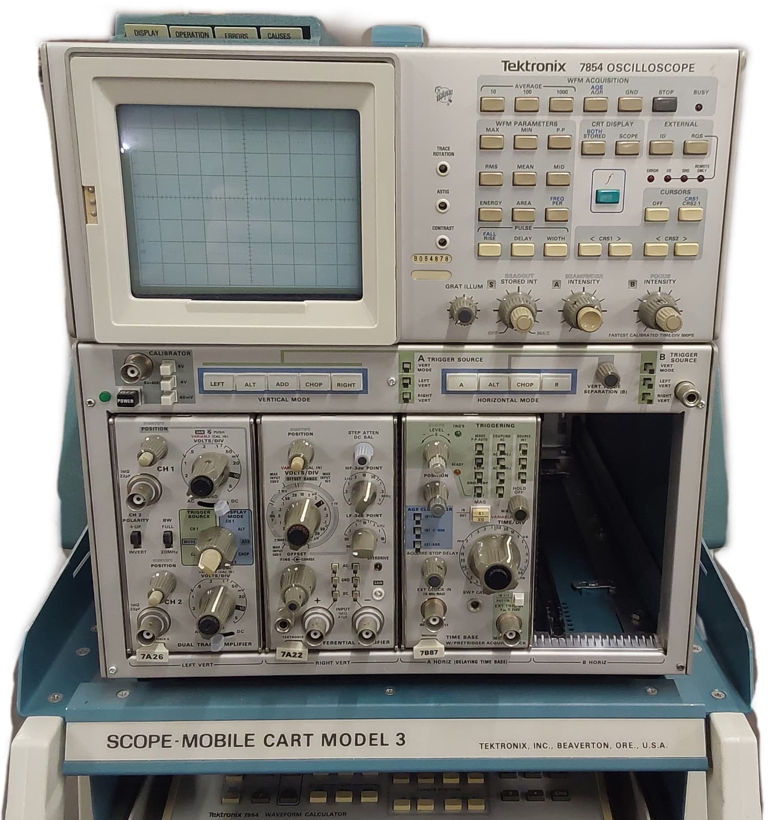 Tektronix 7854 Analog Oscilloscope w/7A36 7A22 7B87 Calc + Cart  2