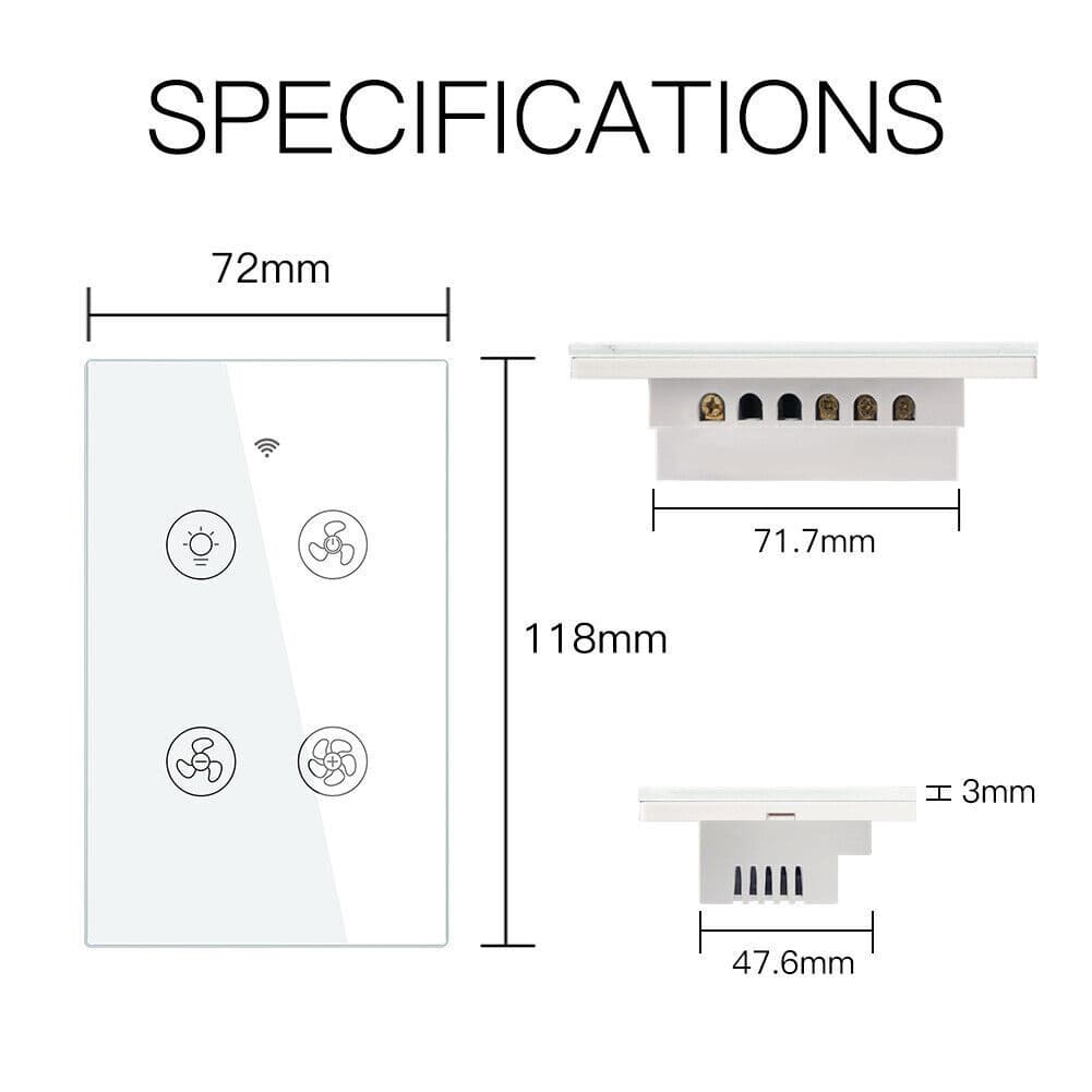 MOES WiFi RF Smart Ceiling Fan Light Switch Wall Touch Glass Panel Alexa Google 4
