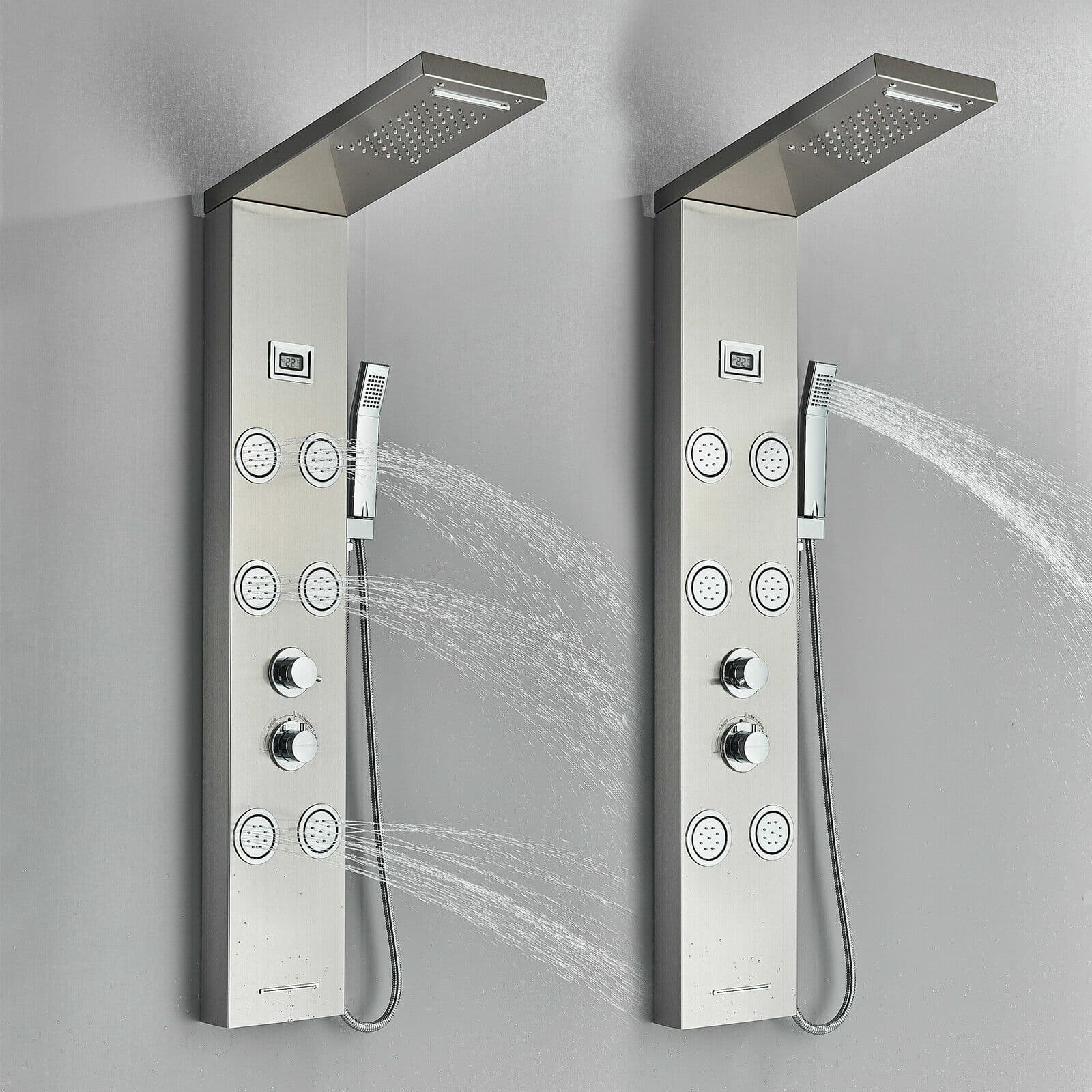 Stainless Steel Shower Panel Tower System Massage Faucet Jet Rainfall&Waterfall 4