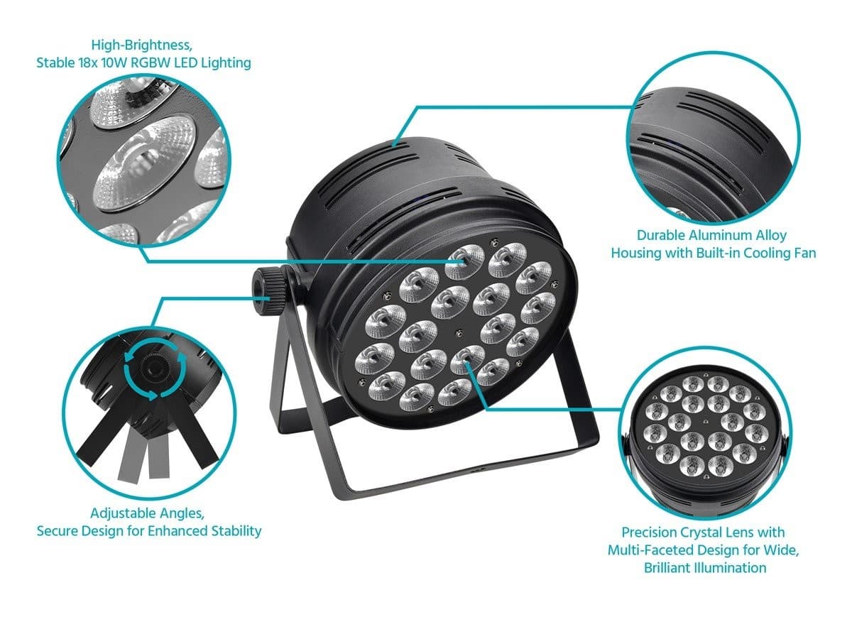 Monoprice 18x 10-Watt RGBW 4-in-1 LED Flat Par Stage Light For Bands DJs Wedding 4