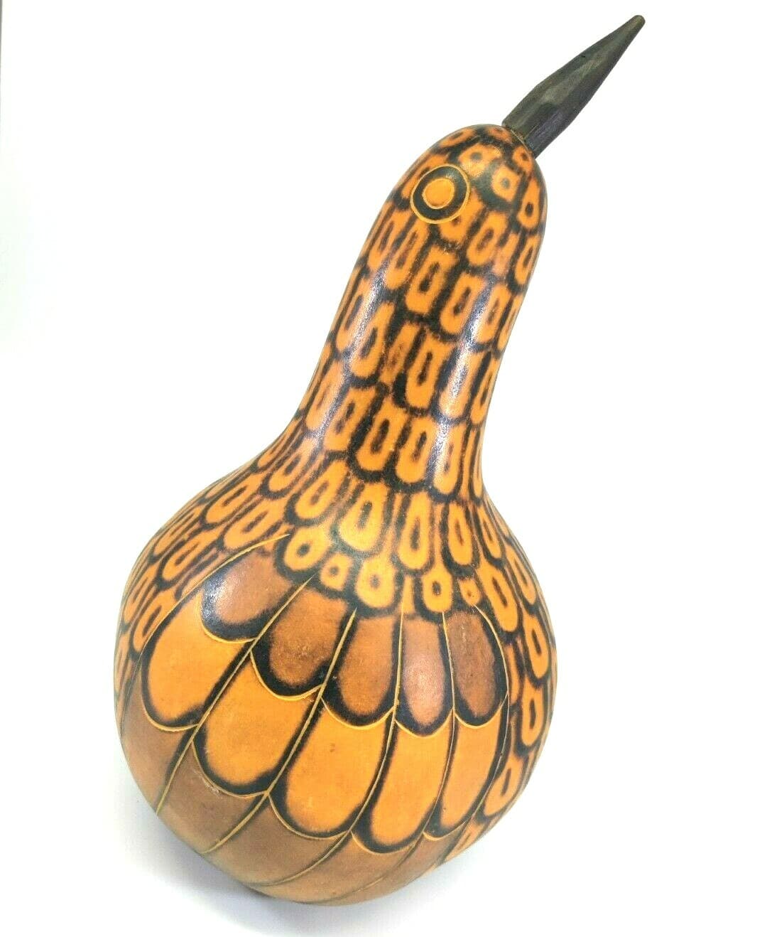 Carved Gourd Carved Rattle Shaker Bird 11 in. Tall 5