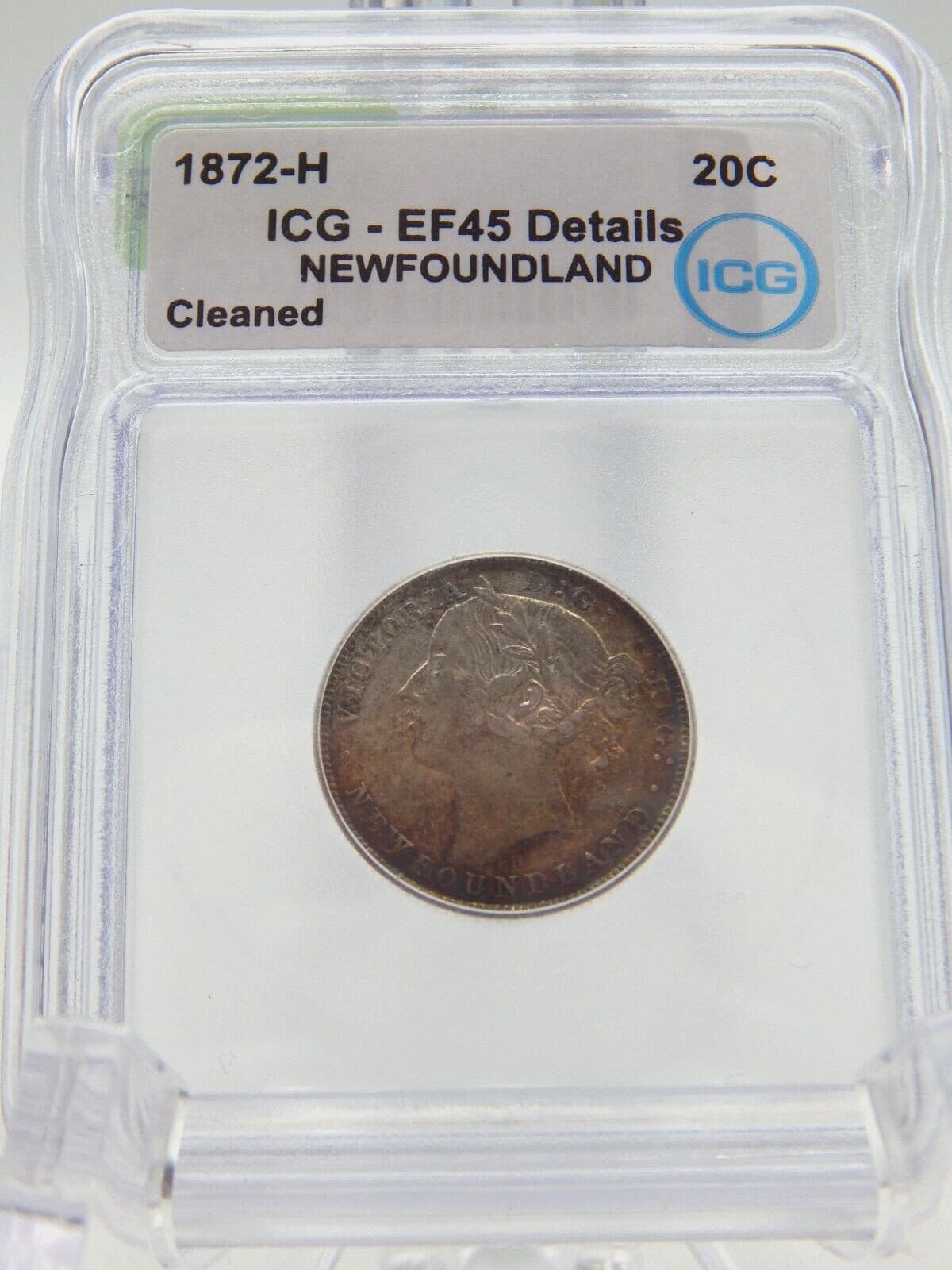 1872-H NEWFOUNDLAND 20c TWENTY CENTS ICG EF45 DETAILED (BT517) 4