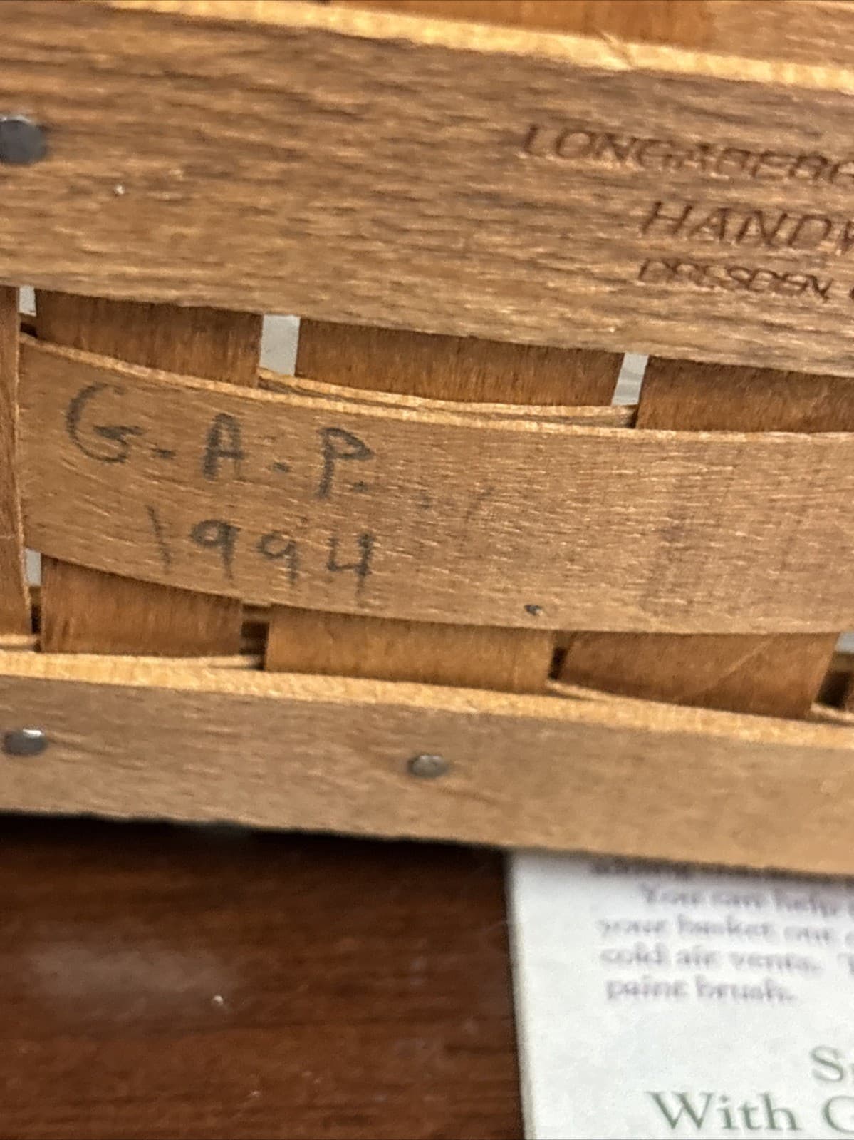 Longaberger Small Key Basket Green Weave 1994 Wall Hanger Protector 17060 VTG 5