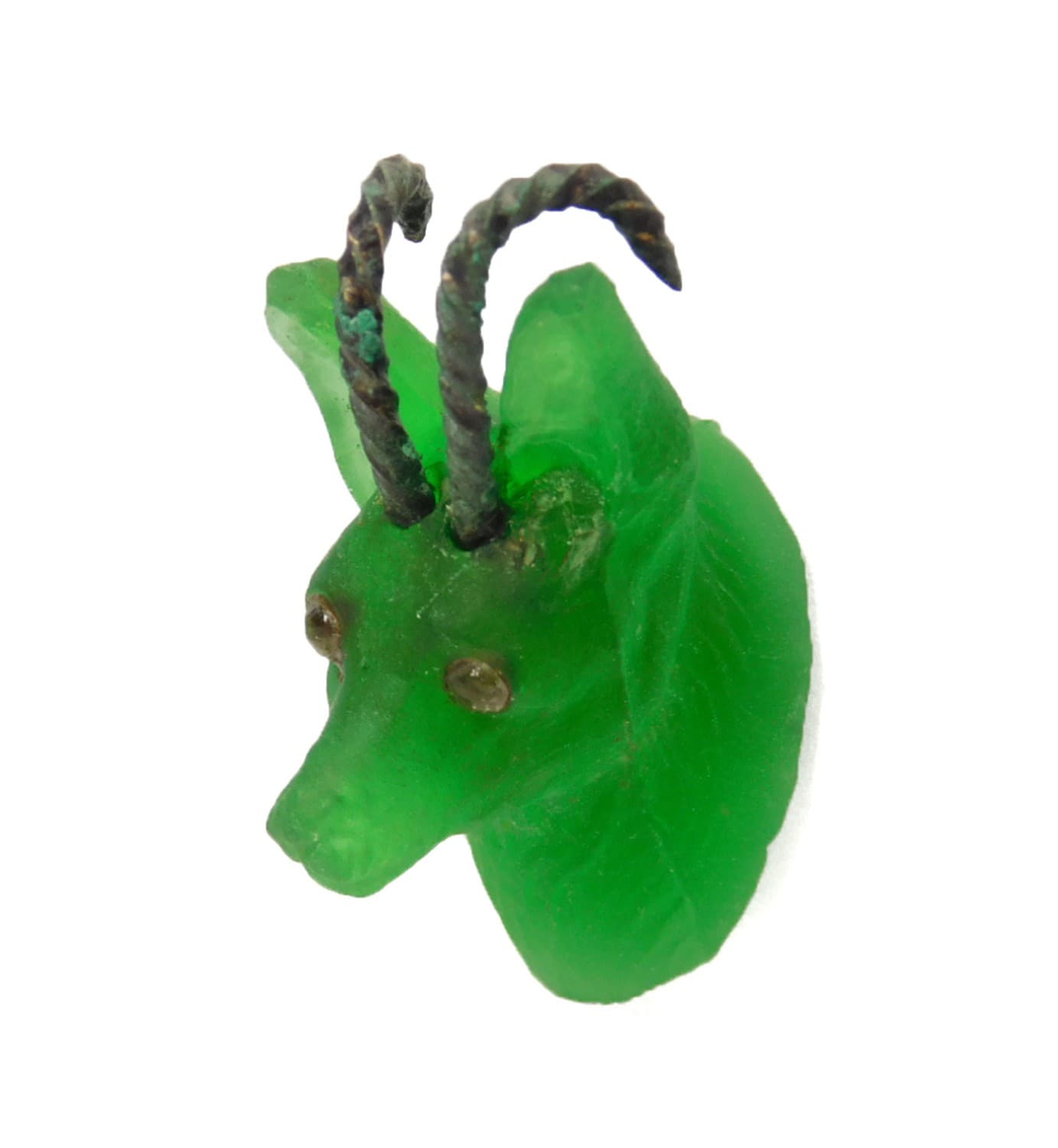 RARE CRACKER JACK CZECH GLASS GOAT RAM SHEEP HEAD MOUNT PRIZE CHARM GLASS EYES 2