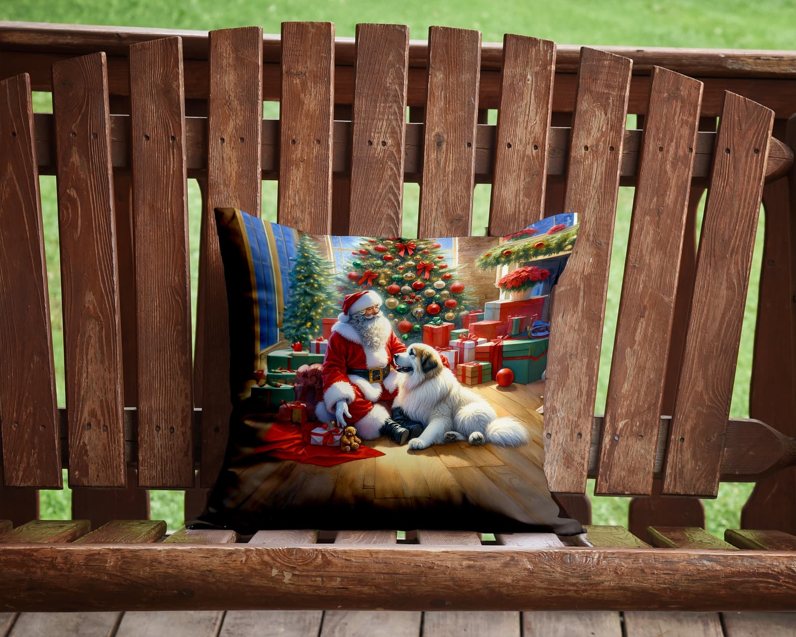 Great Pyrenees and Santa Claus Christmas Fabric Decorative Pillow DAC4120PW1414 4