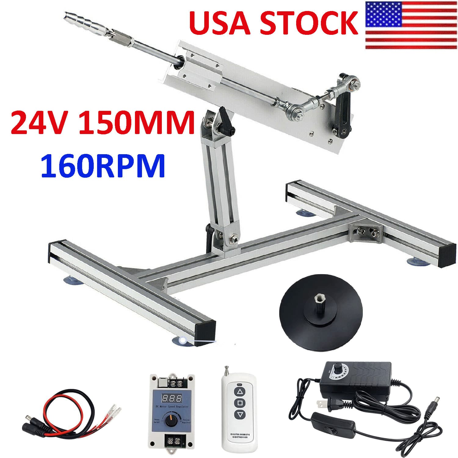 DC 24V 150MM 6inch 160RPM Reciprocating Linear Actuator Motor with Stand DIY US