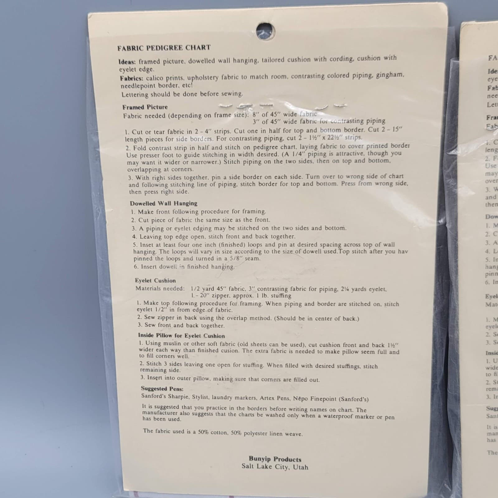 Vintage Fabric Pedigree Chart 4th Generation You Fill In Banyup Products 2 Lot 5