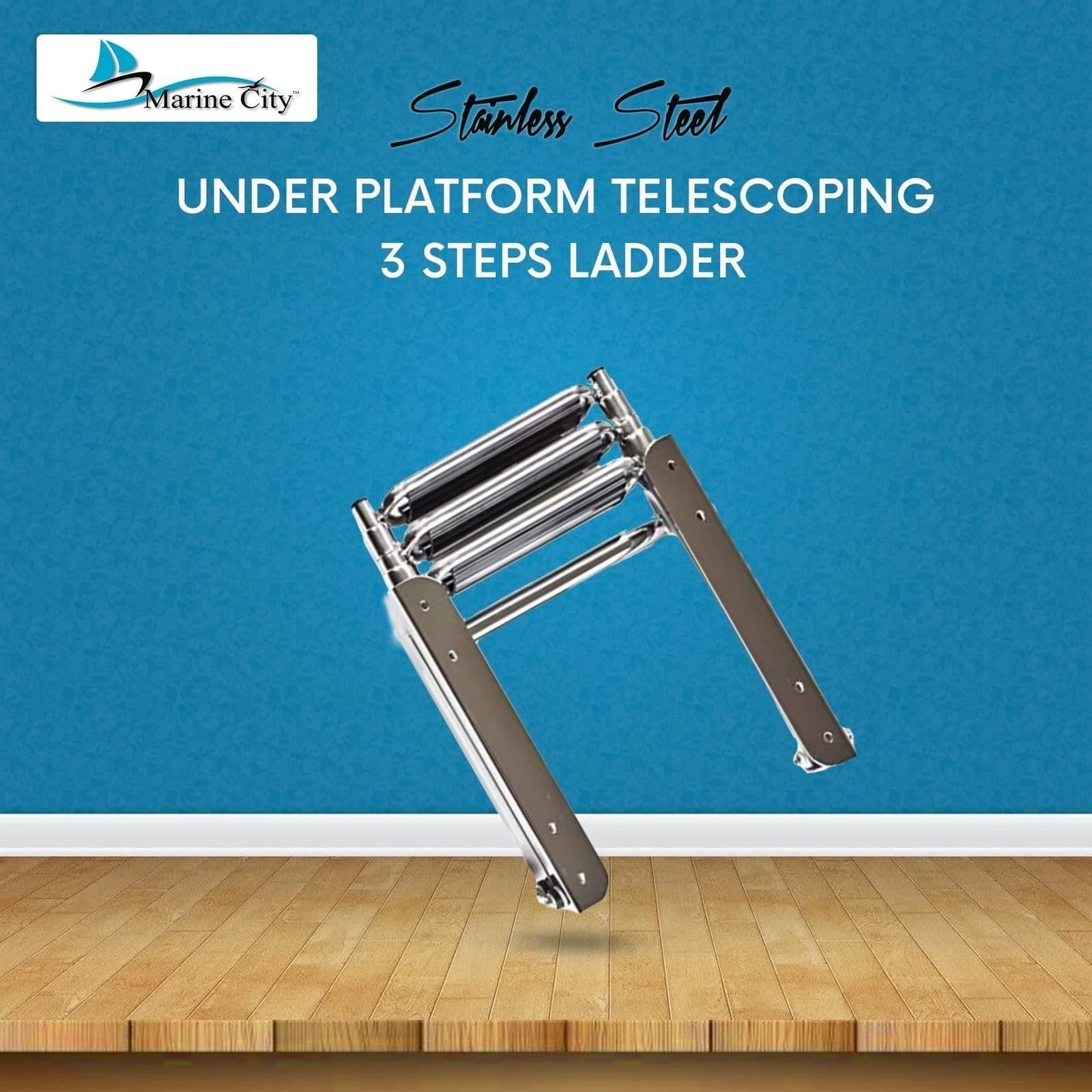 Marine City Stainless Steel Under Platform Telescoping Handrail 3 Steps Ladder 2