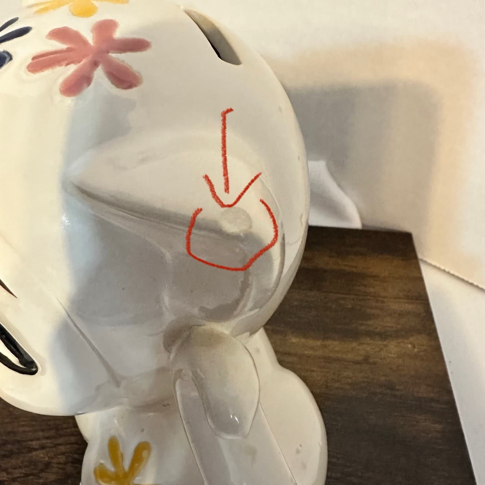 Kitty Cat Coin Bank Ceramic Big Eyes 70s Flower Power Vintage With Flaws 4