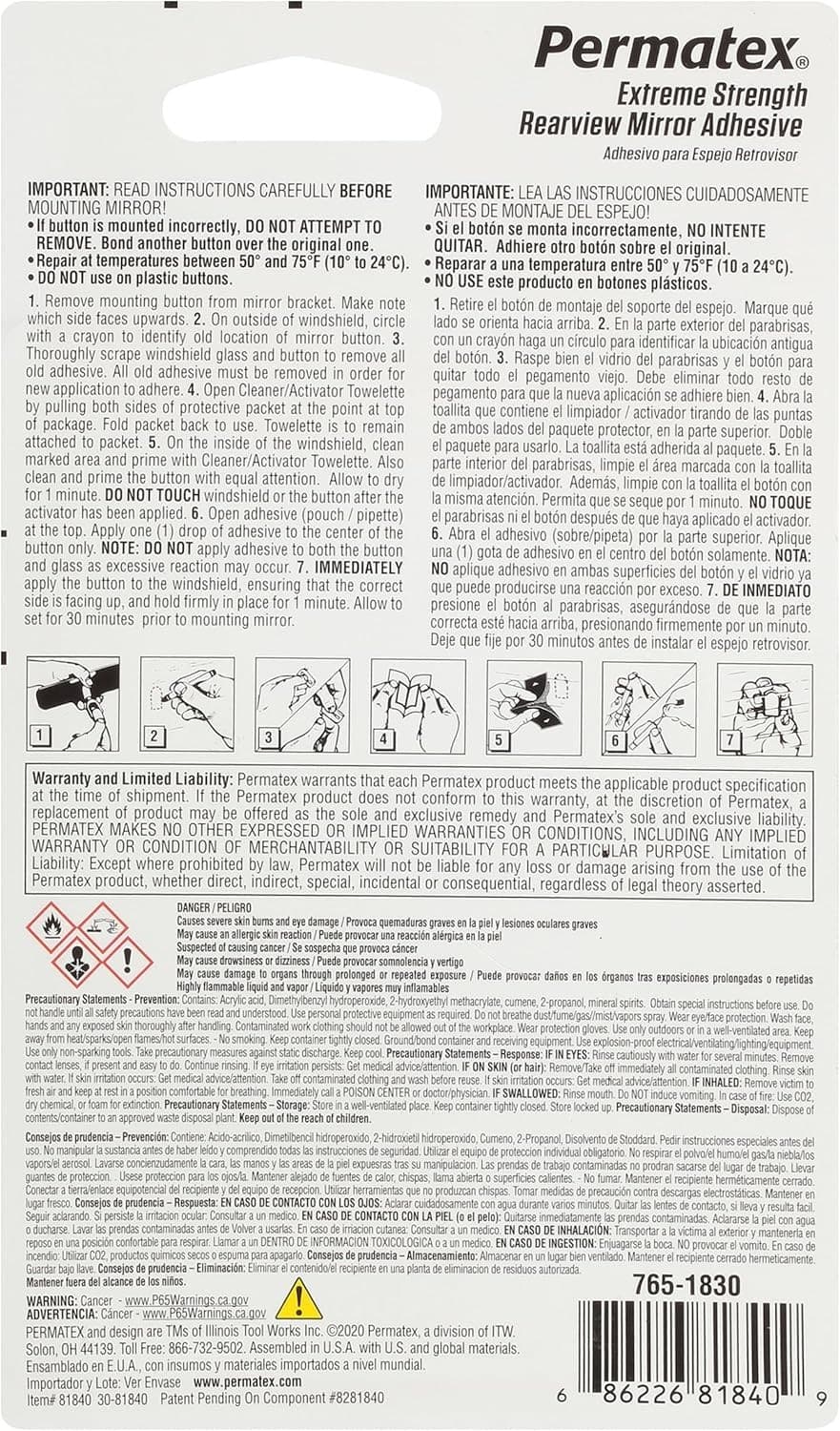 Permatex 81840 Extreme Rearview Mirror Profressional Strength Adhesive Kit , Whi 2