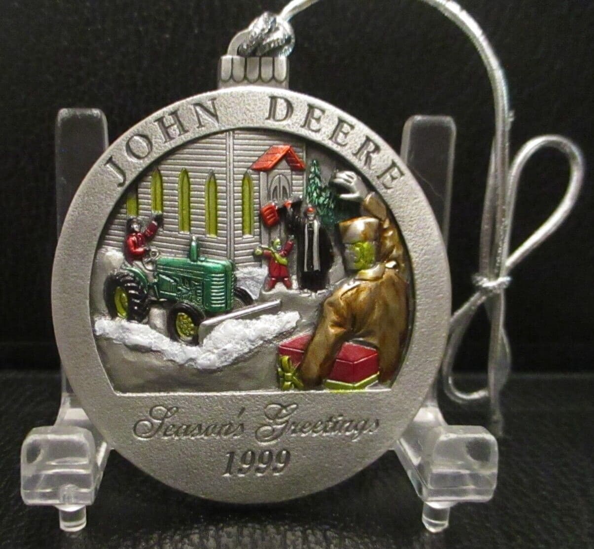 *John Deere M Tractor 1999 Hand Painted Pewter Christmas Ornament 4th Church jd 2