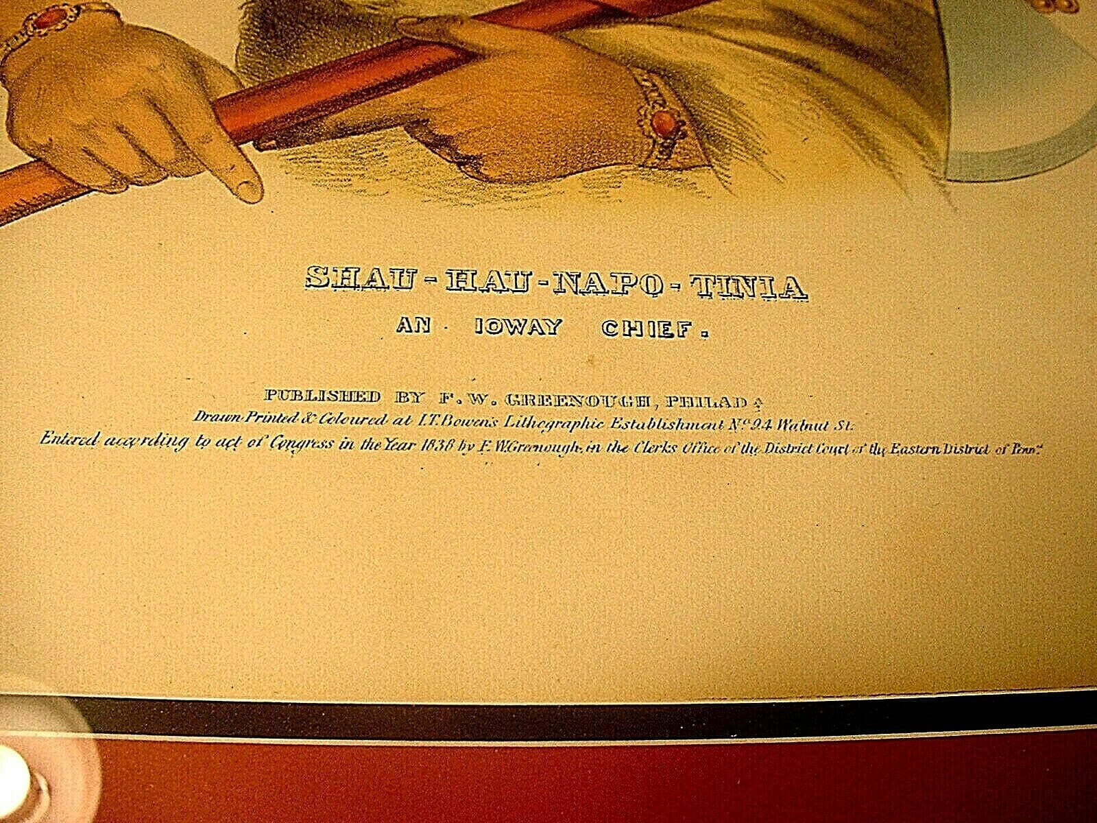 Antq 19ThC Native American Colored Lithograph of Chief Shau-Hau-Napo-Tinia Ioway 2