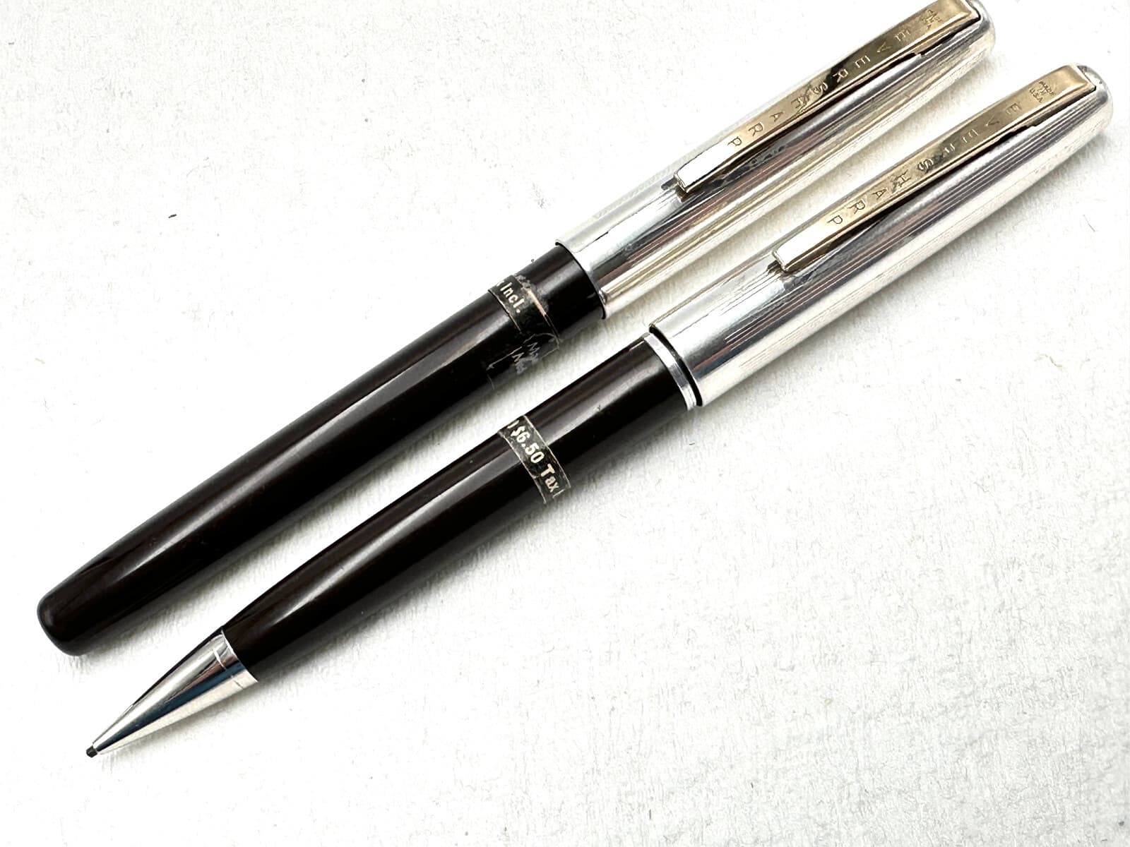 c1957 NOS? EVERSHARP VENTURA STERLING SILVER & BROWN FOUNTAIN PEN PENCIL SET 14K 5