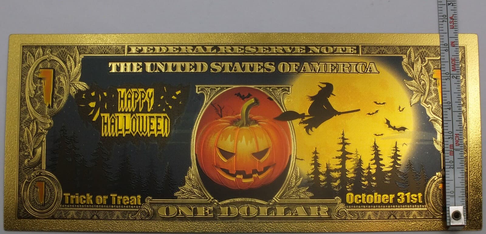 Halloween Trick or Treat Spooky Novelty $1 Note Witch 24K Gold Foil Plated GFN89 4