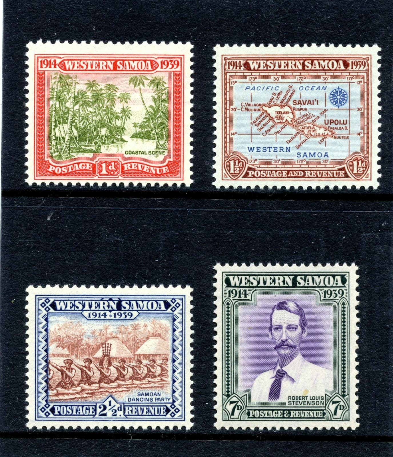 Samoa 1939 Anniversary of NZ Control set complete MNH. SG 195-198. Sc 181-184.