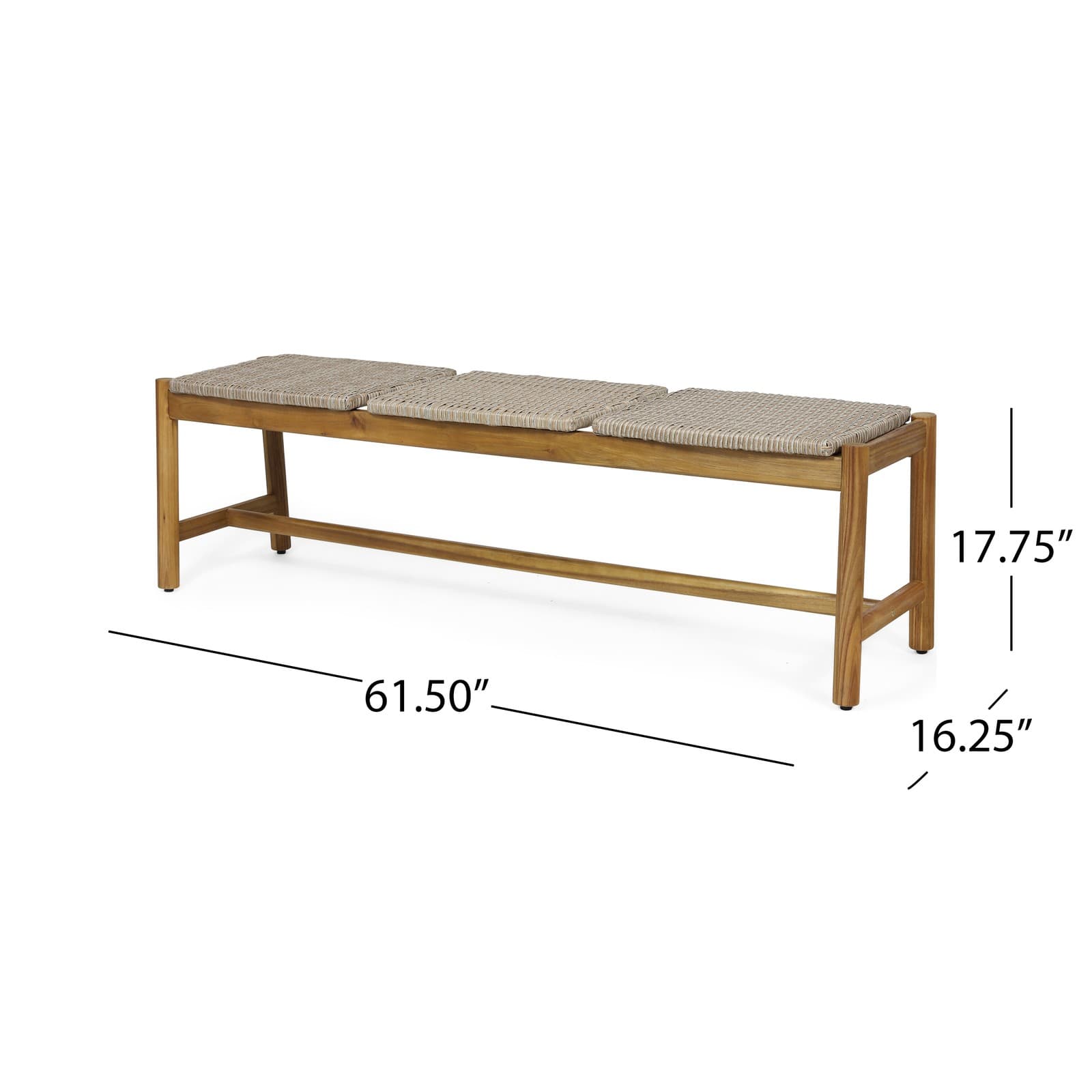 61.5" Acacia Wood & PE Rattan Bench, Rustic Outdoor Patio Garden Seating 4