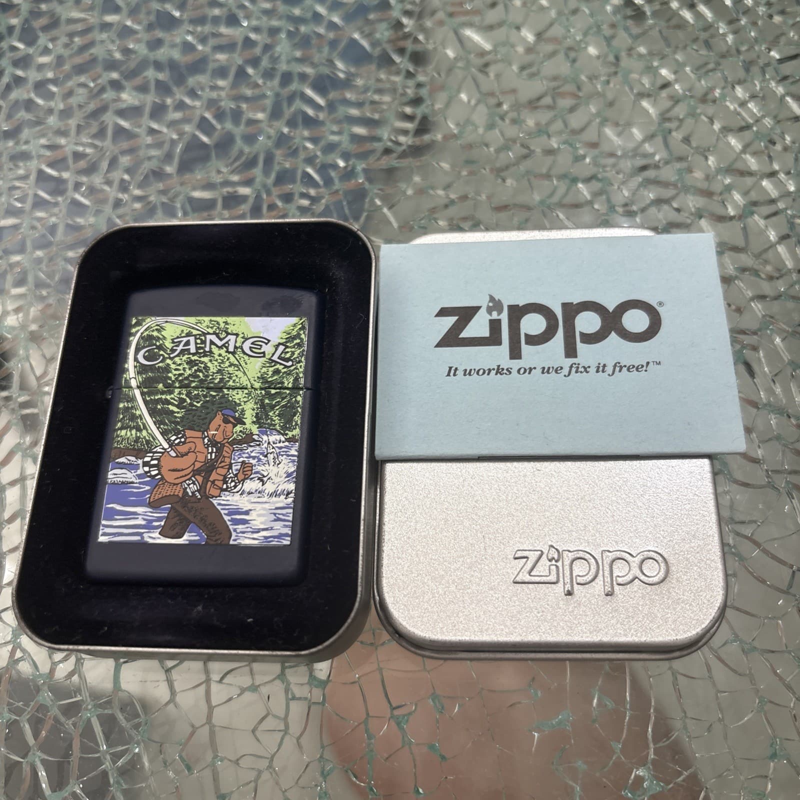 CAMEL CIGARETTES JOE CAMEL FLY FISHING ZIPPO LIGHTER MINT IN BOX 1997