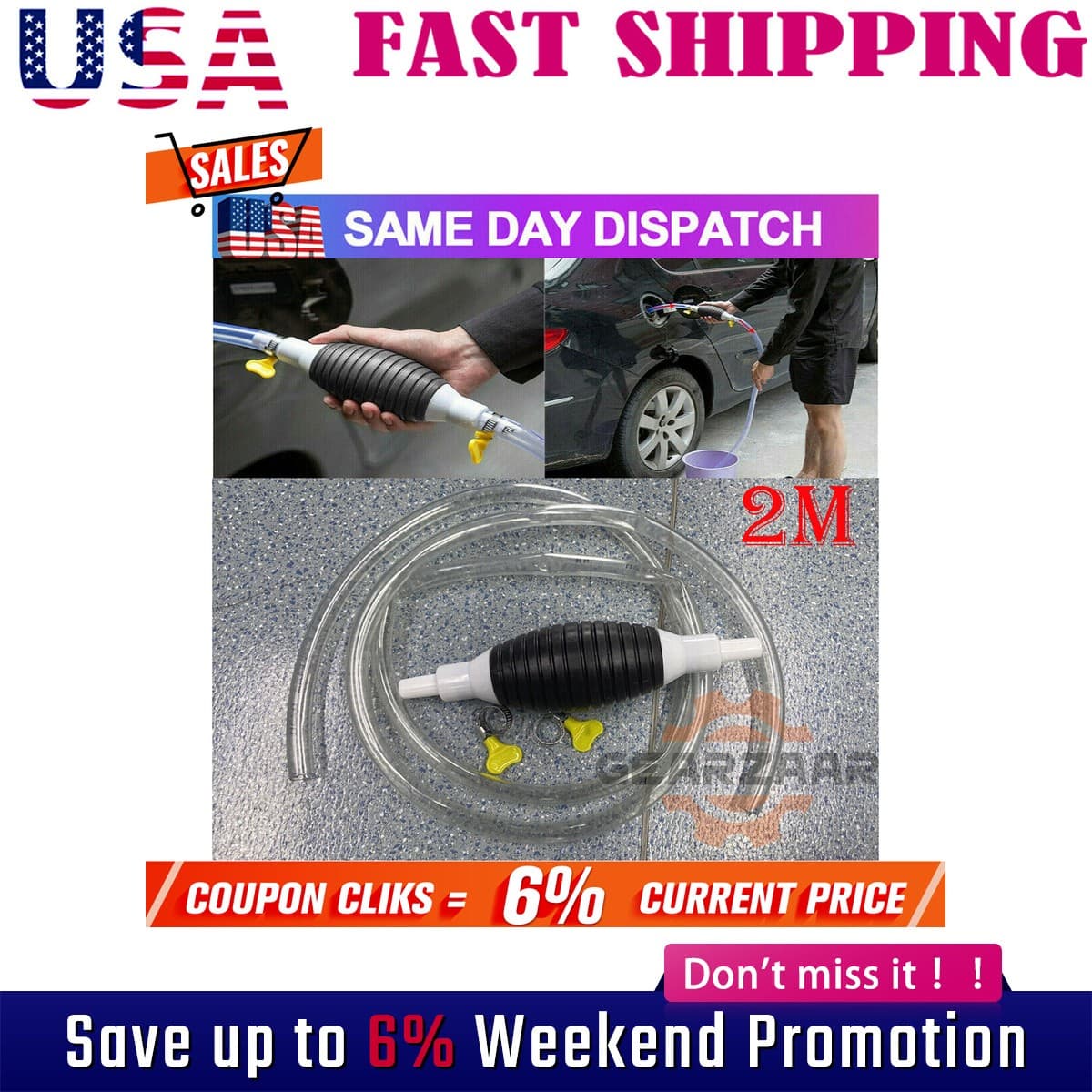 1SET Siphon Hand Pump Portable Manual Car Fuel Transfer Pump Fits For Gas Petrol