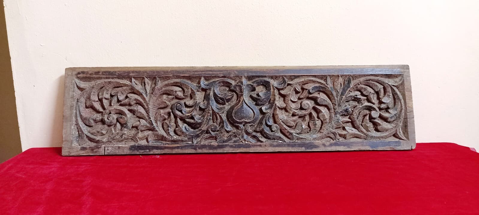 Hand Carved Teakwood Floral Plaque Pillar Door Window Antique Vintage Wall Panel