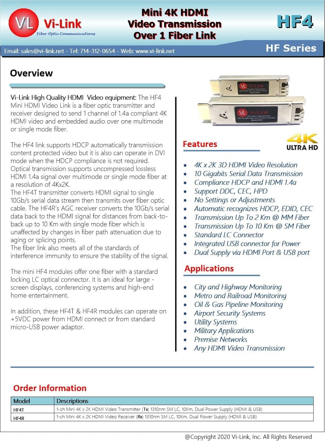 4K HDMI Video to Fiber Extender 4
