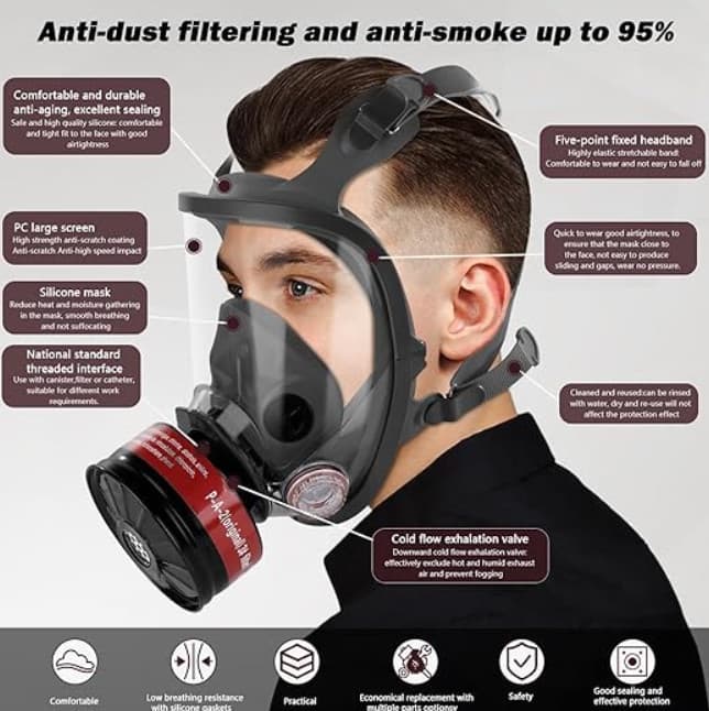 Reusable Full Face Respirator Gas Mask with 40mm Activated Carbon Filter 6800 3