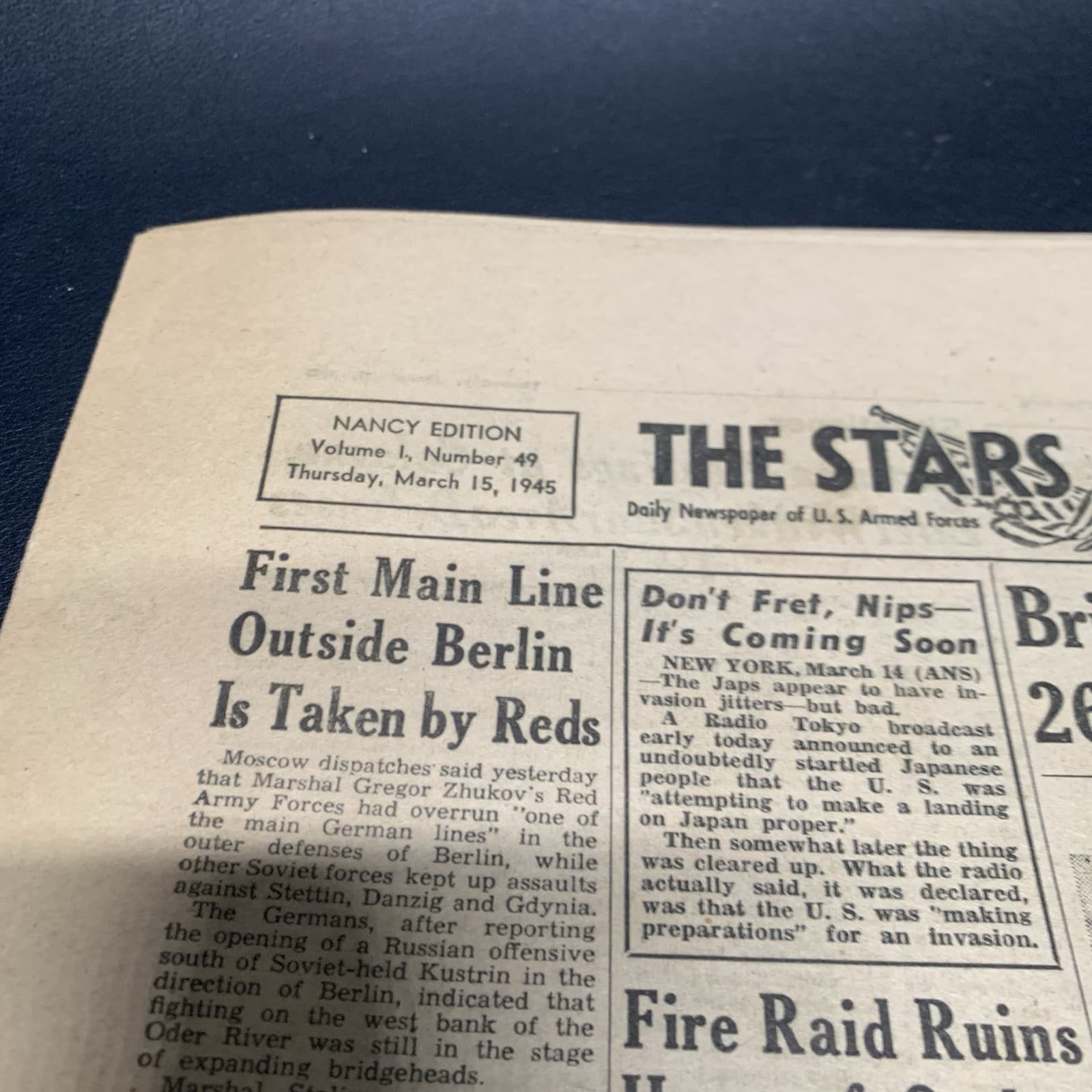 Vintage WW2 Stars & Stripes Newspaper March 1945 “26 Planes Shot Down”. F9 2