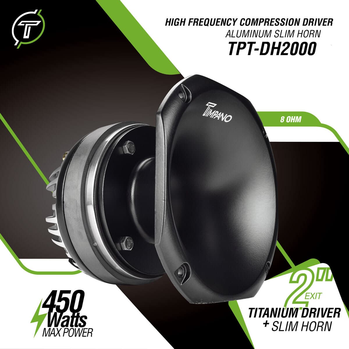 (2) TIMPANO AUDIO TPT-DH2000 450W 8 OHM 2" EXIT ALUMINUM HORN + TITANIUM DRIVER 2