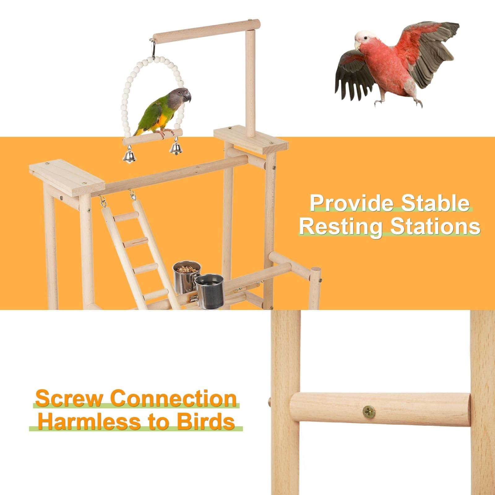 Pet Parrot Playstand Parrots Bird Playground Bird Play Stand Wood Perch Gym P... 3