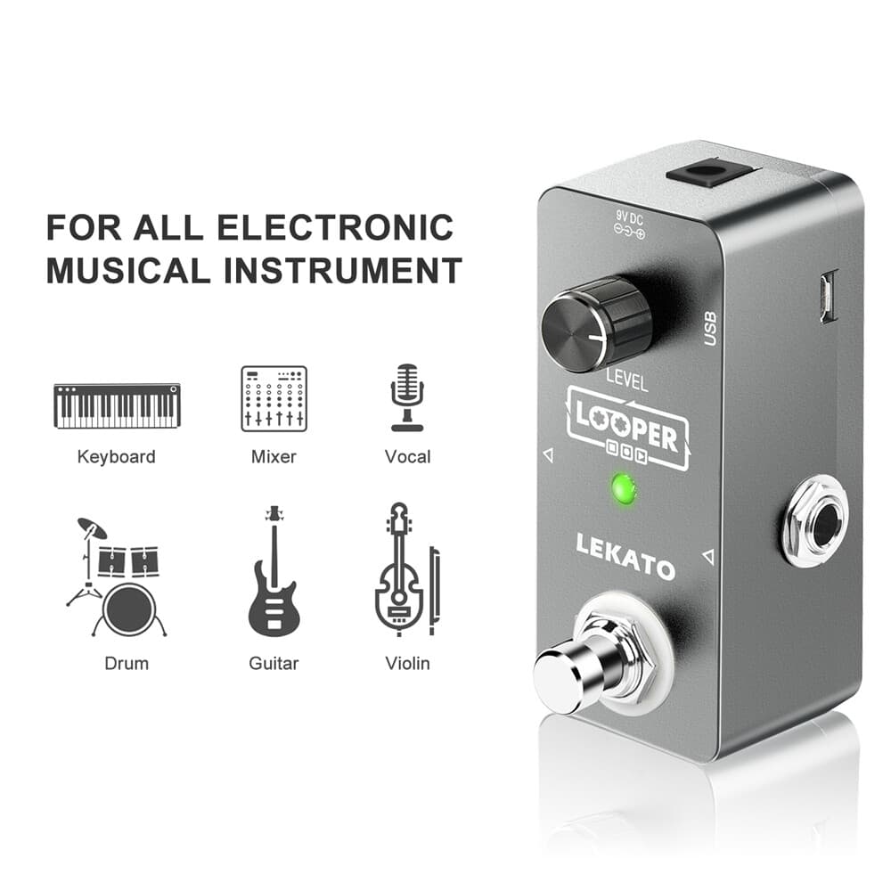 LEKATO Guitar Looper Effect Pedal Unlimited Overdubs 5 mins Loop + Power Supply 5