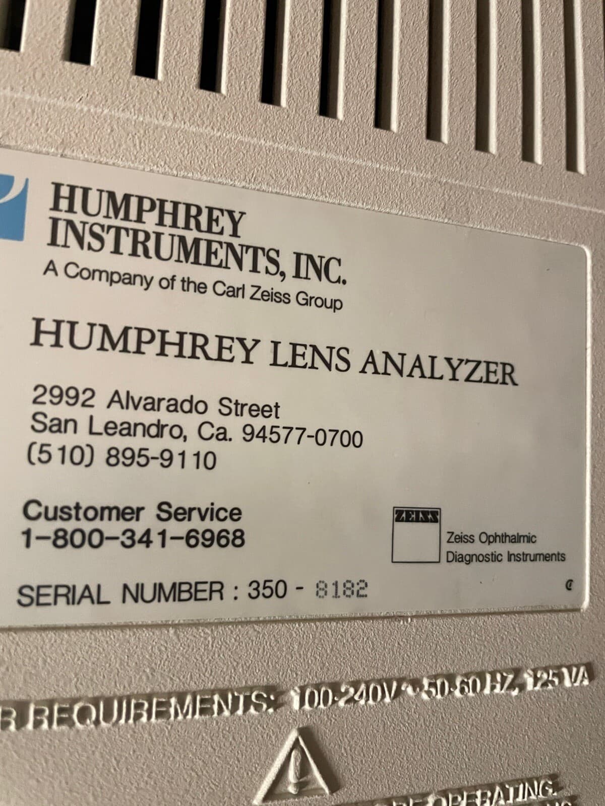 SOFTWARE CARD FOR ZEISS / HUMPHREY MODEL 350 LENS ANALYZER 2