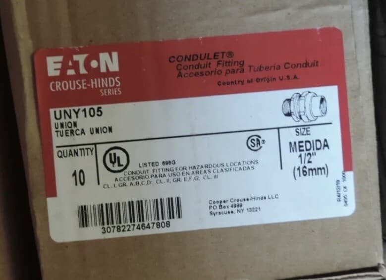 Pack of 10 - Eaton Crouse-Hinds Series UNY105 1/2" Male Union Fitting. Free Ship 3