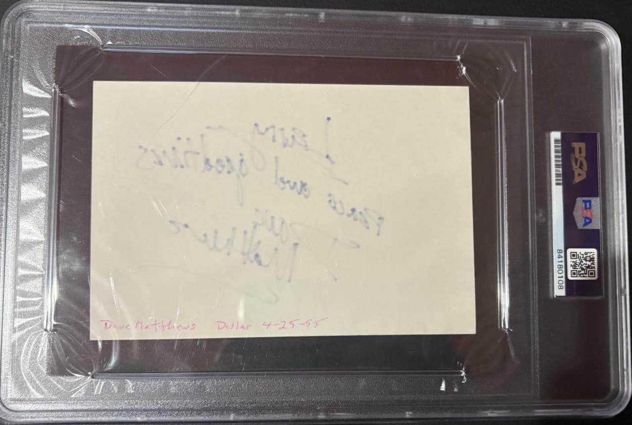 DAVE MATTHEWS SIGNED INDEX CARD ENCAPSULATED FULL NAME VERY RARE BAND PSA 2