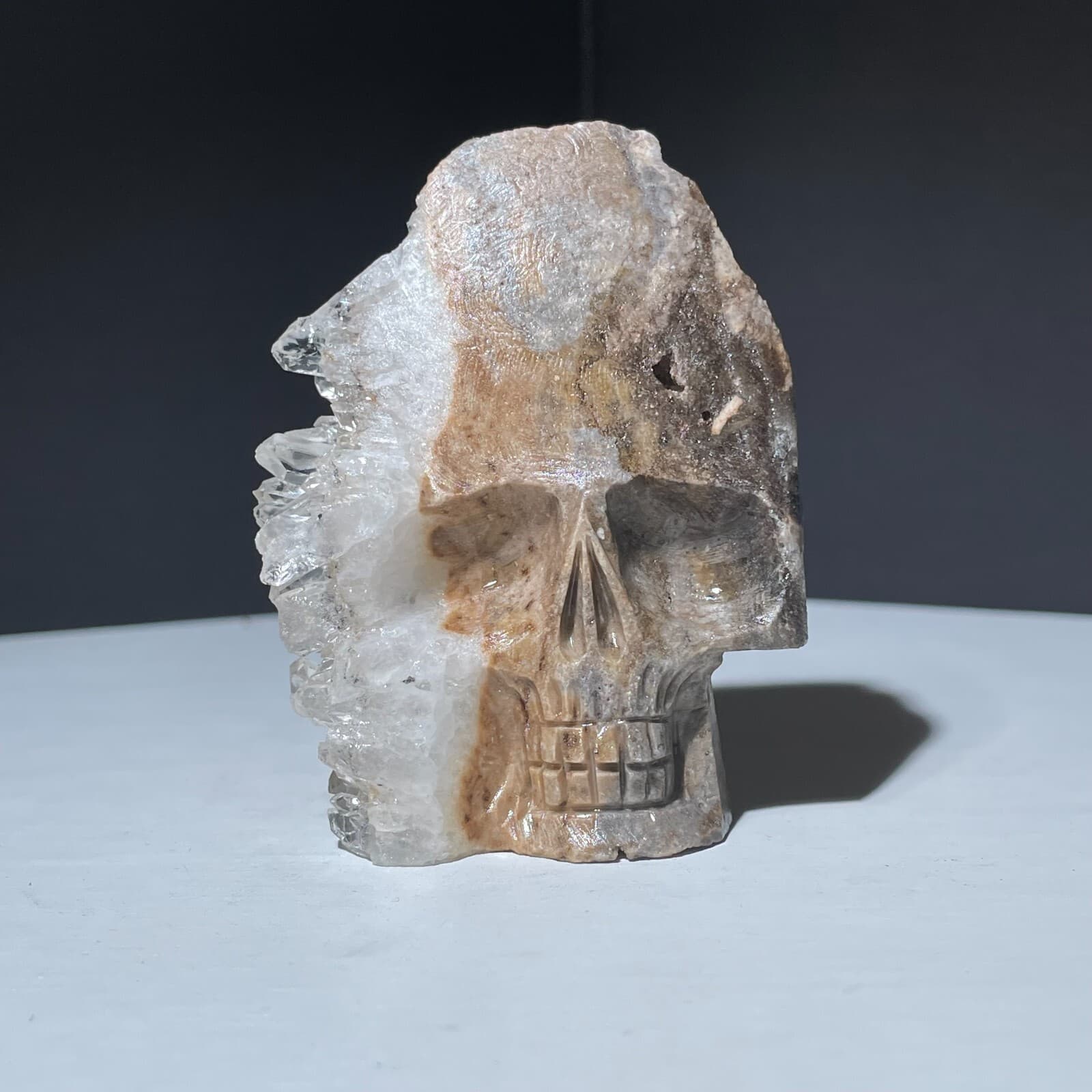 Hand Carved ! Natural Clear quartz crystal cluster skull face specimen 2
