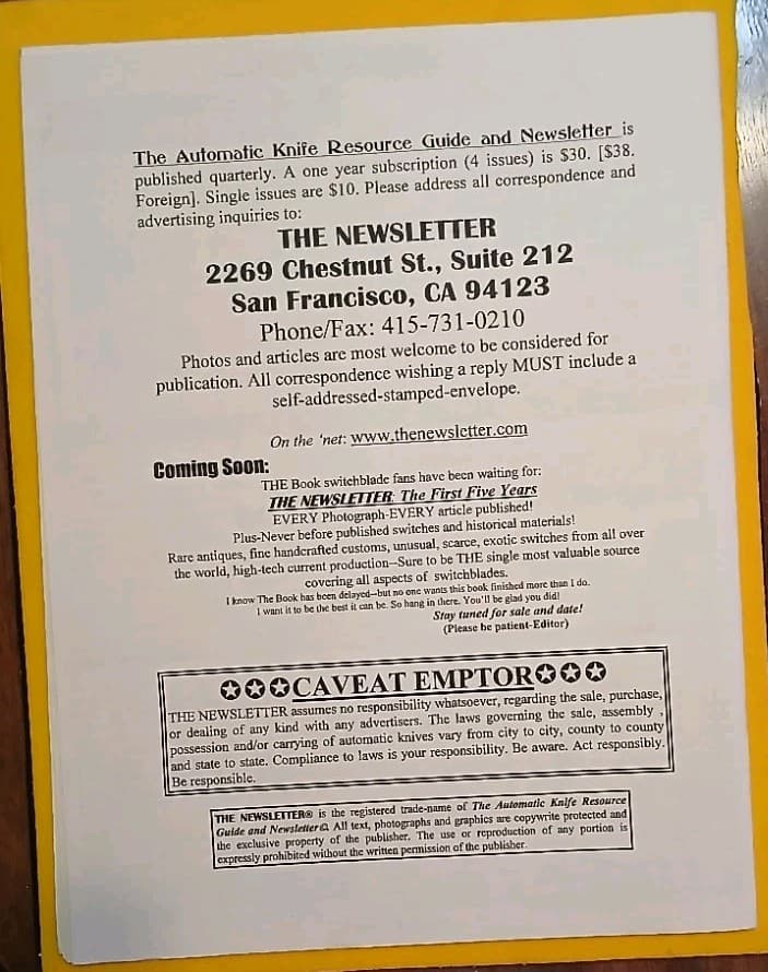 The Automatic Knife Resource Guide And Newsletter - Vol.8 No.4 2