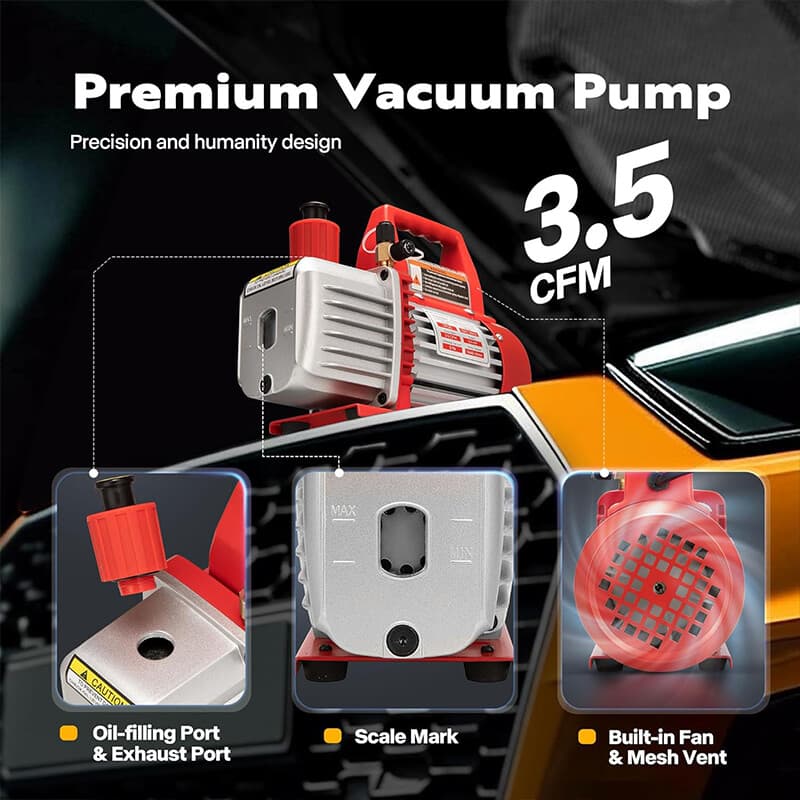 3.5 CFM 1/4 HP Air Vacuum Pump HVAC Manifold Gauge Set AC A/C Refrigeration Kit 5