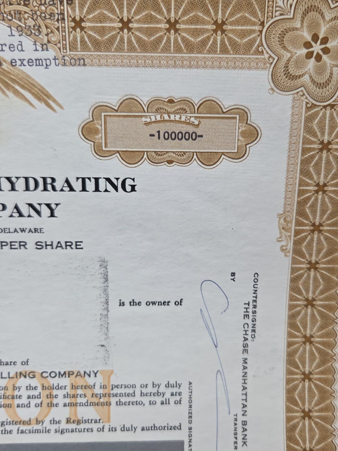 National Alfalfa Dehydrating And Milling Co. 100000 Stock Certificate  Shares 5