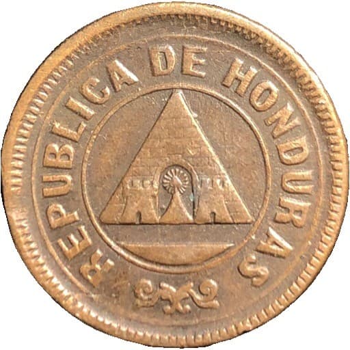 1913 Honduras 2 Centavos Clear Overstrike over UN Copper Coin - VF (Very Fine) 4