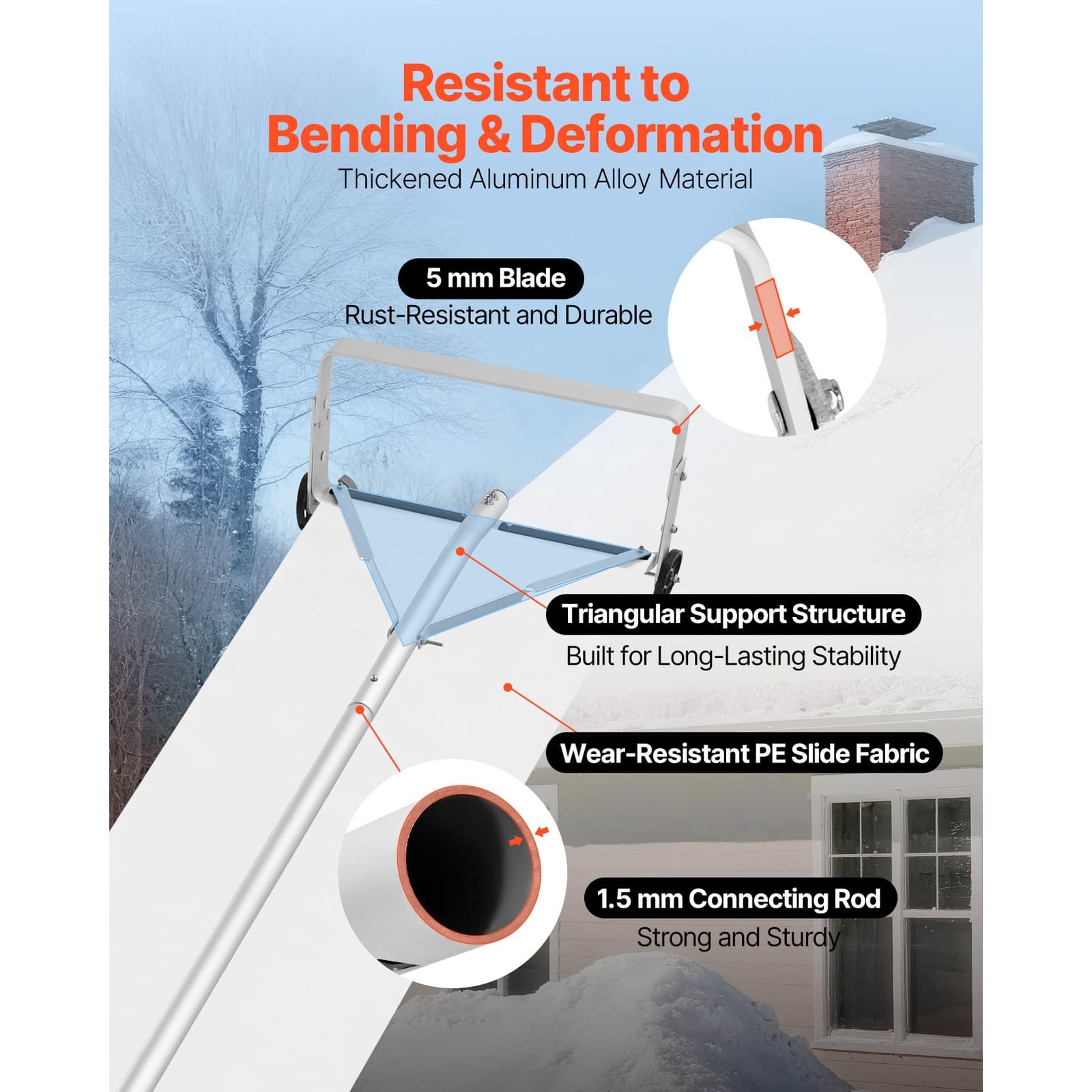 Uimoso 5.2-30 ft Snow Roof Rake with 18.5 in Aluminum Blade and Wheels 3