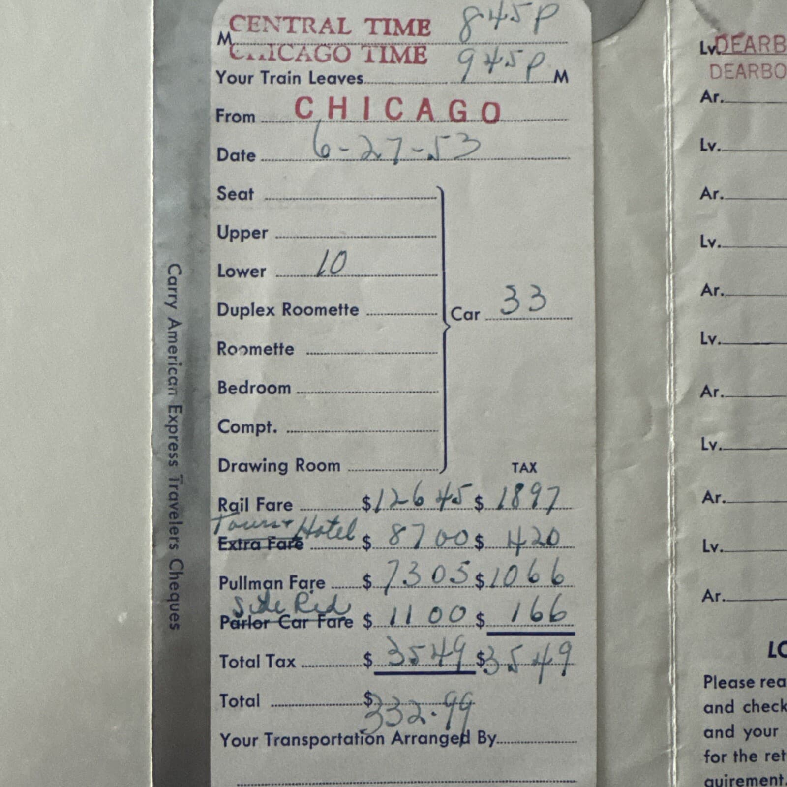 Santa Fe System Chief  1953 Railway Railroad Ticket Cover USA Cover Only 4