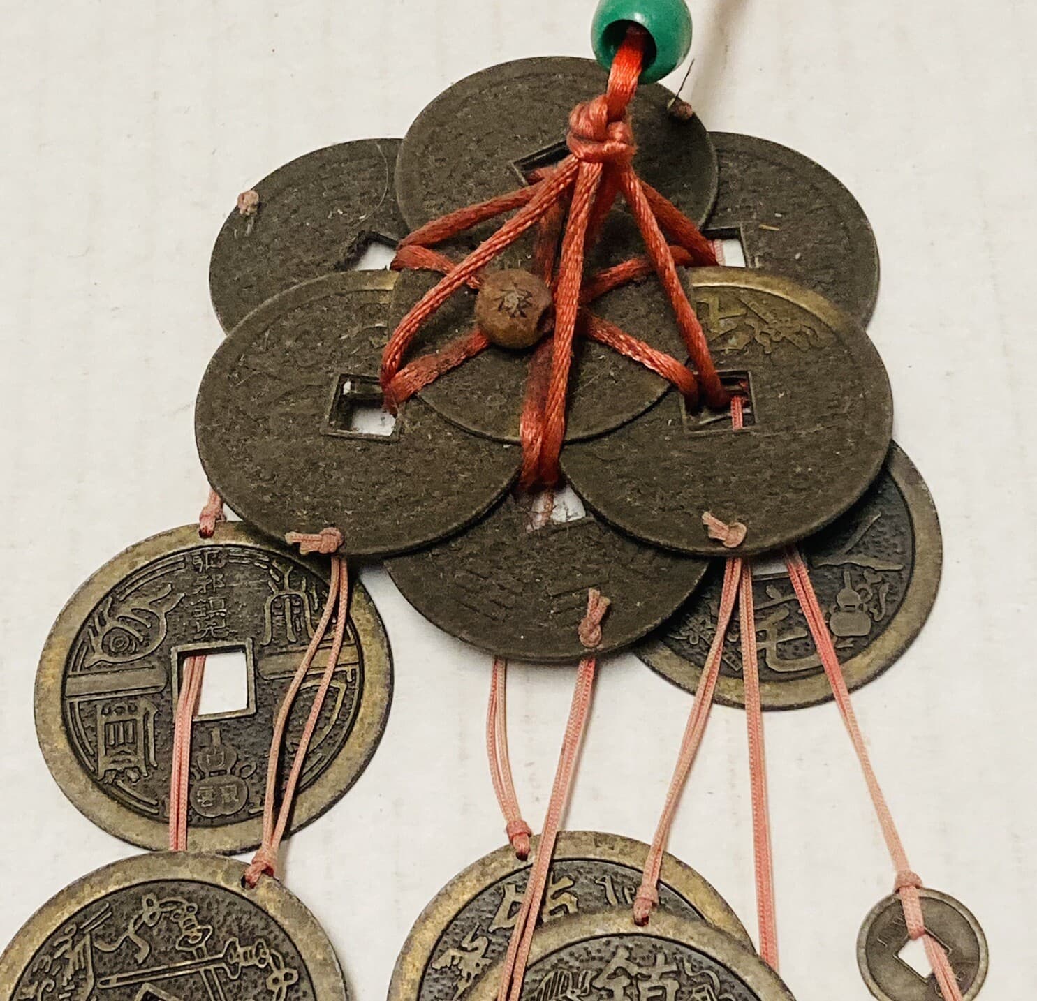 Rare 1950s Chinese Coin Token Wind Chime Feng Shui Buddha Qwan Yin Charm Art X 2