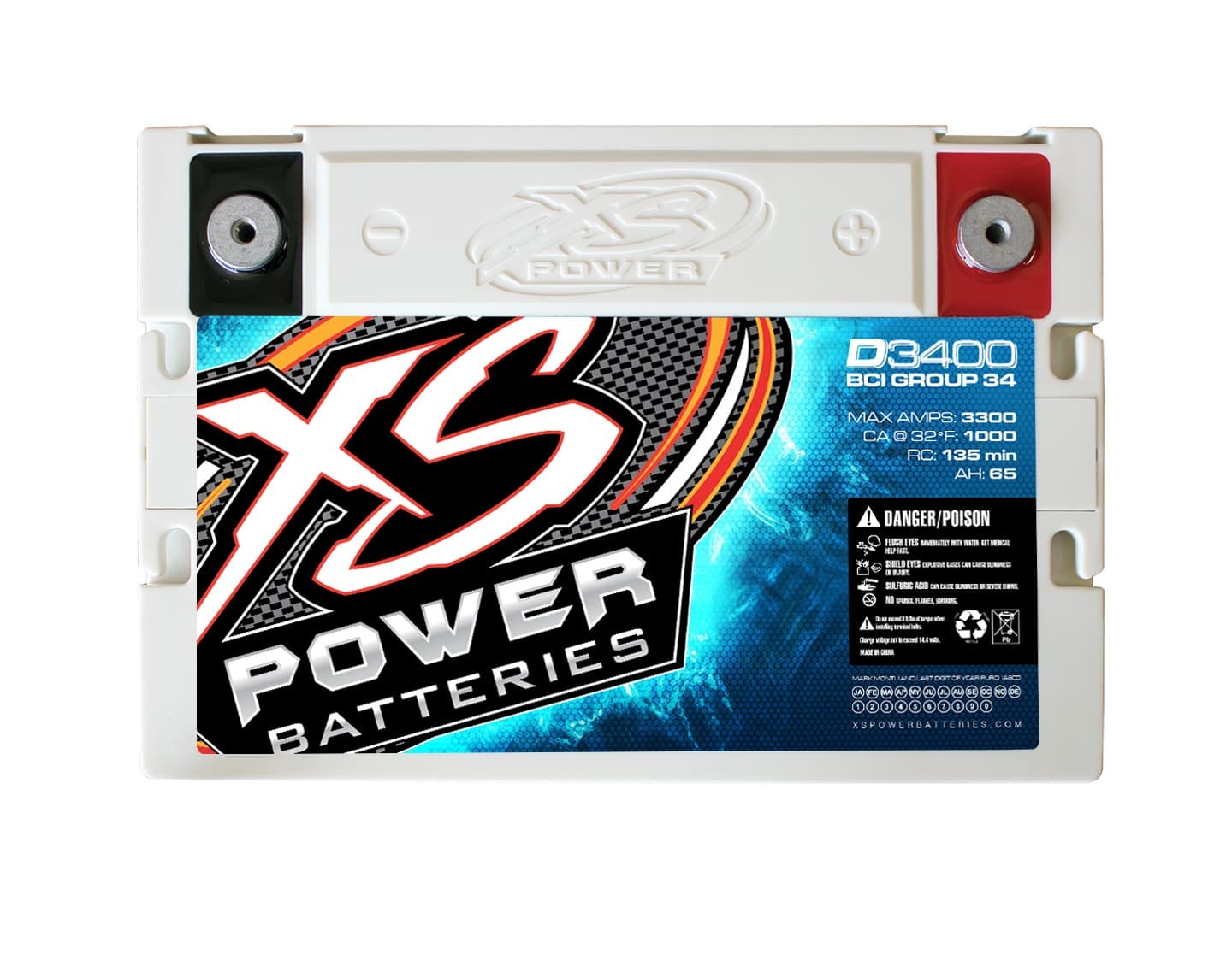 XS Power D3400 3300 Amp AGM Power Cell Car Audio Battery + Terminal Hardware 3