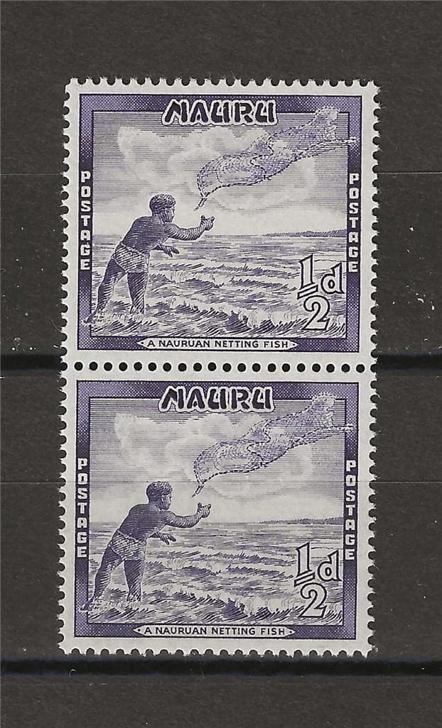 Nauru 1954 Sc# 39 Casting Throw net fishing Netting fish GB colony pair MNH