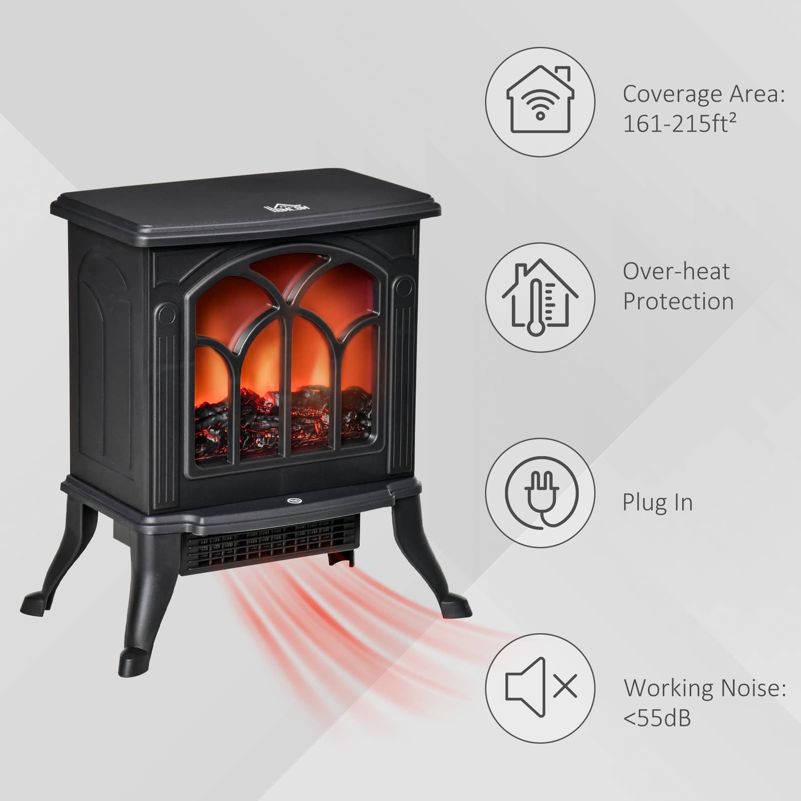 750W/1500W Small Electric Fireplace Stove Space Heaters for Indoor Use Log Flame 6