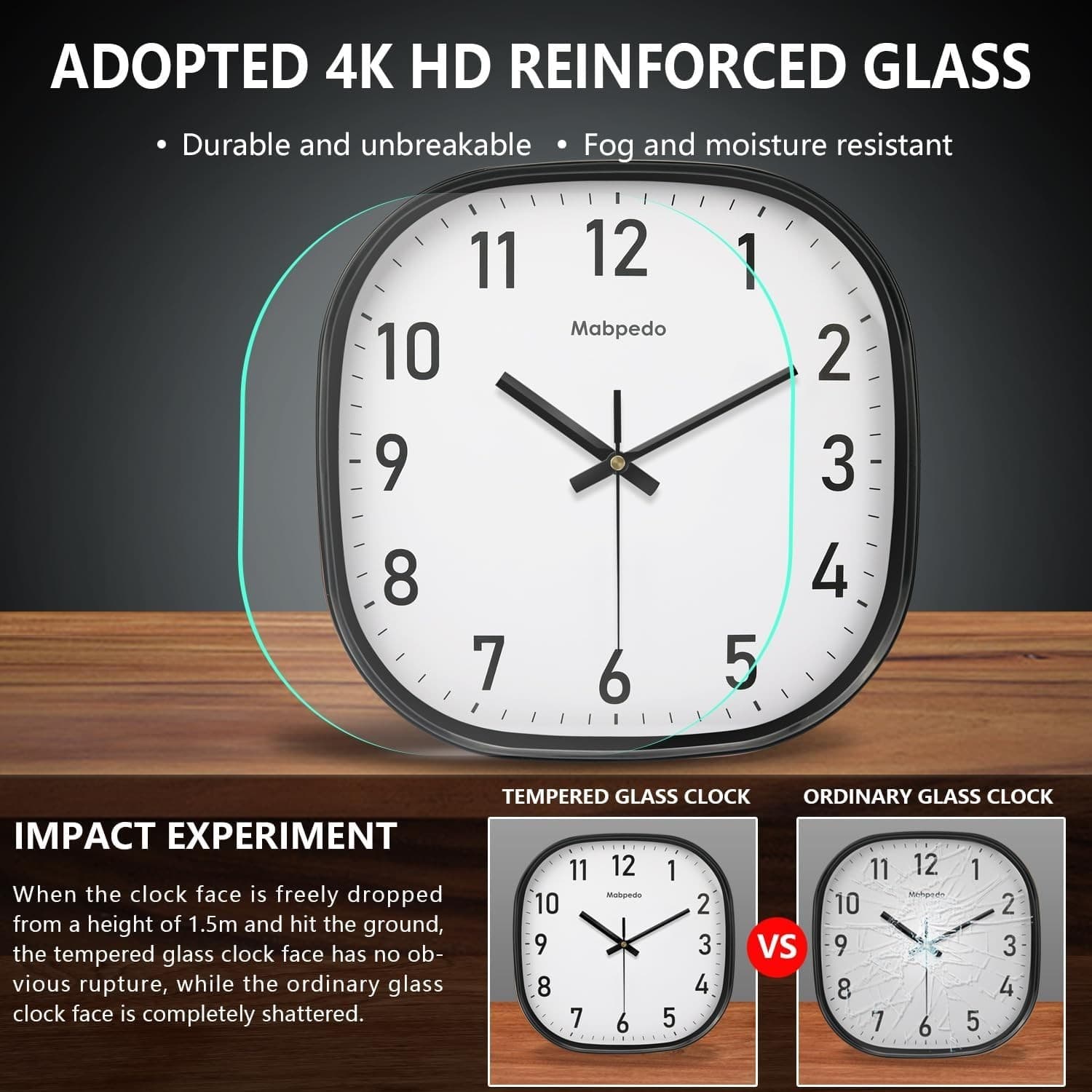 Small Wall Clock 8 Inch Silent Non Ticking Battery Operated Clock, Square Analog 5