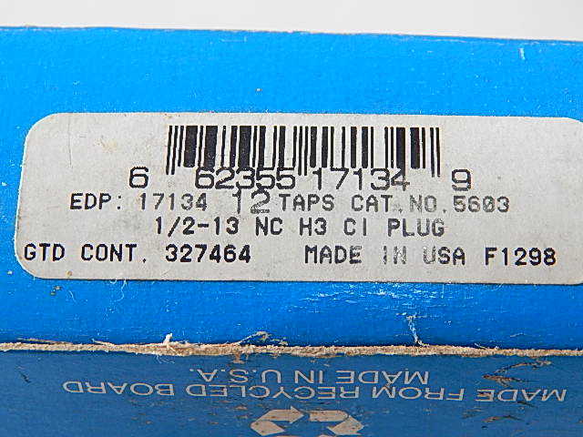 GREENFIELD 1/2-13 NC H3 CI 4 FLUTE PLUG TAP 3