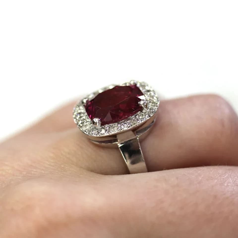 4 Ct Certified Oval Shape Natural Rose Red Diamond Ring VVS1 White Gold Finish 5