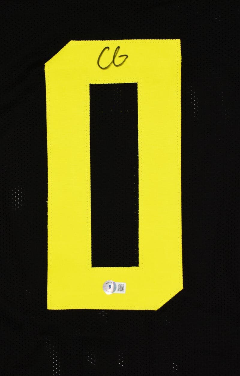 Christian Gonzalez Autographed Black College Style Jersey- Beckett W Hologram 2